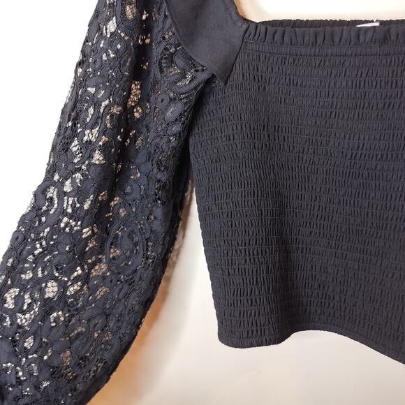 Express Lace Sleeve Smocked Top Balloon Sleeve Ruffled - Picture 6 of 10